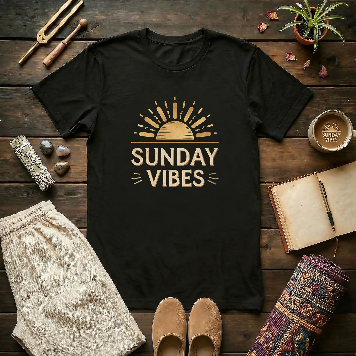 Sunday Vibes Signature Logo Tee | Dual Fit Options | Premium Black Graphic Tee | Conscious Lifestyle Apparel