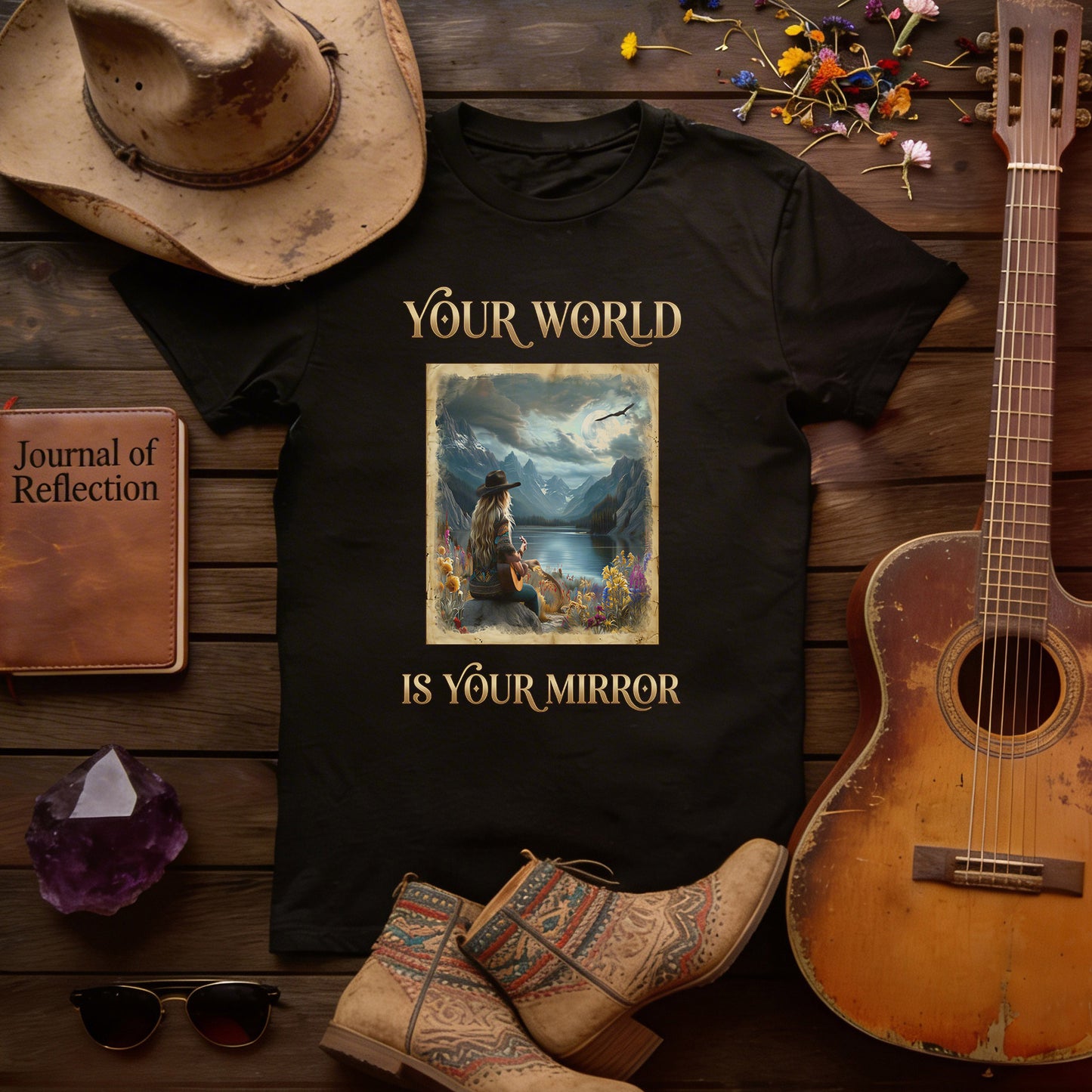 Reflection | Your World Is Your Mirror | Sunday Vibes Tee | Premium Unisex Black | Conscious Lifestyle Apparel