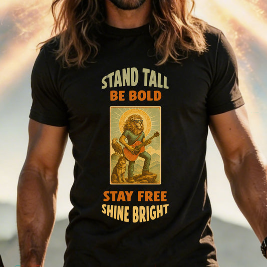 Shine Bright | Stand Tall Be Bold Stay Free | MGW Graphic Tee | Premium Unisex Vintage Black | Inspirational Spirit Tee