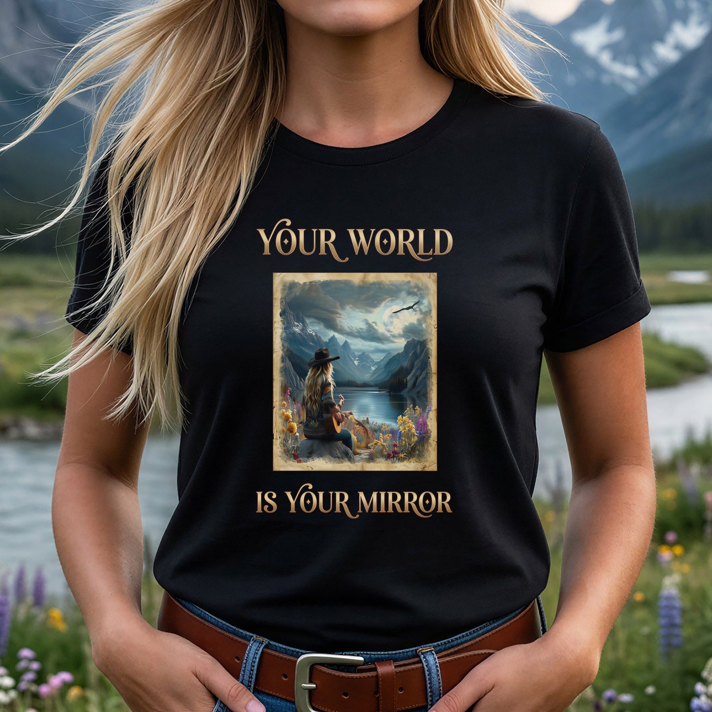 Reflection | Your World Is Your Mirror | Sunday Vibes Tee | Premium Unisex Black | Conscious Lifestyle Apparel