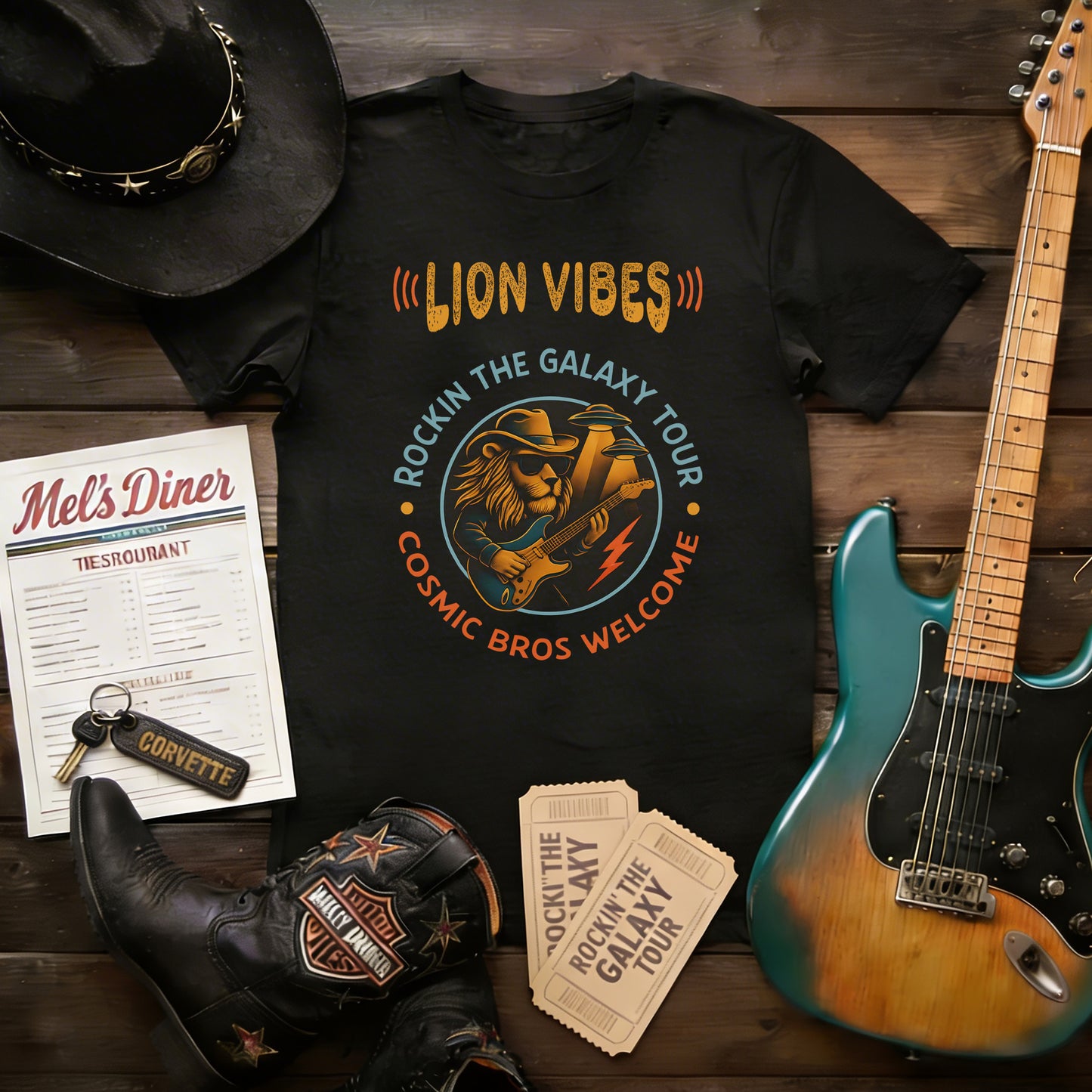 Cosmic Bros Welcome | MGW Graphic Tee | Premium Unisex Vintage Black | Funny Cosmic Shirt | Galaxy Music Tee
